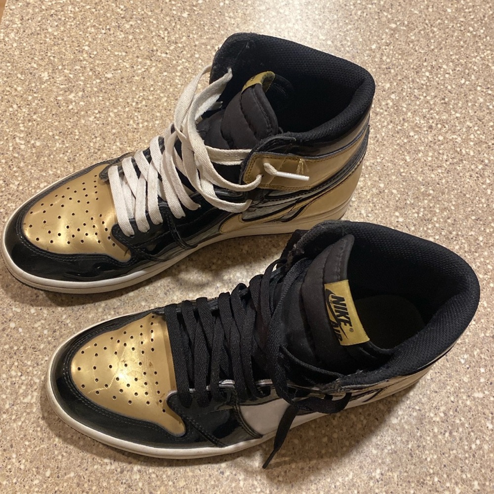 Jordan 1 Retro High NRG with the Patent Gold Toe